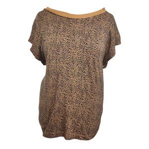 LOFT Animal Print Knit Top Shirt XL Boxy Wide Off Shoulder Neck Brown